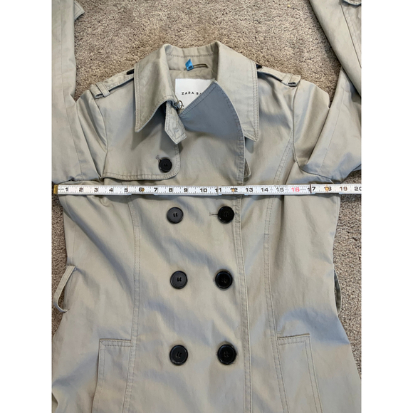 Zara Basic Womens Trench Coat Sz Med Beige Double Breasted Collard Neck Corpcore - Picture 7 of 16